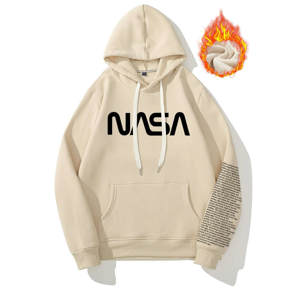 SHEIN Men Slogan Graphic Drawstring Hoodie in Cream, Size XL​​​​​​​​